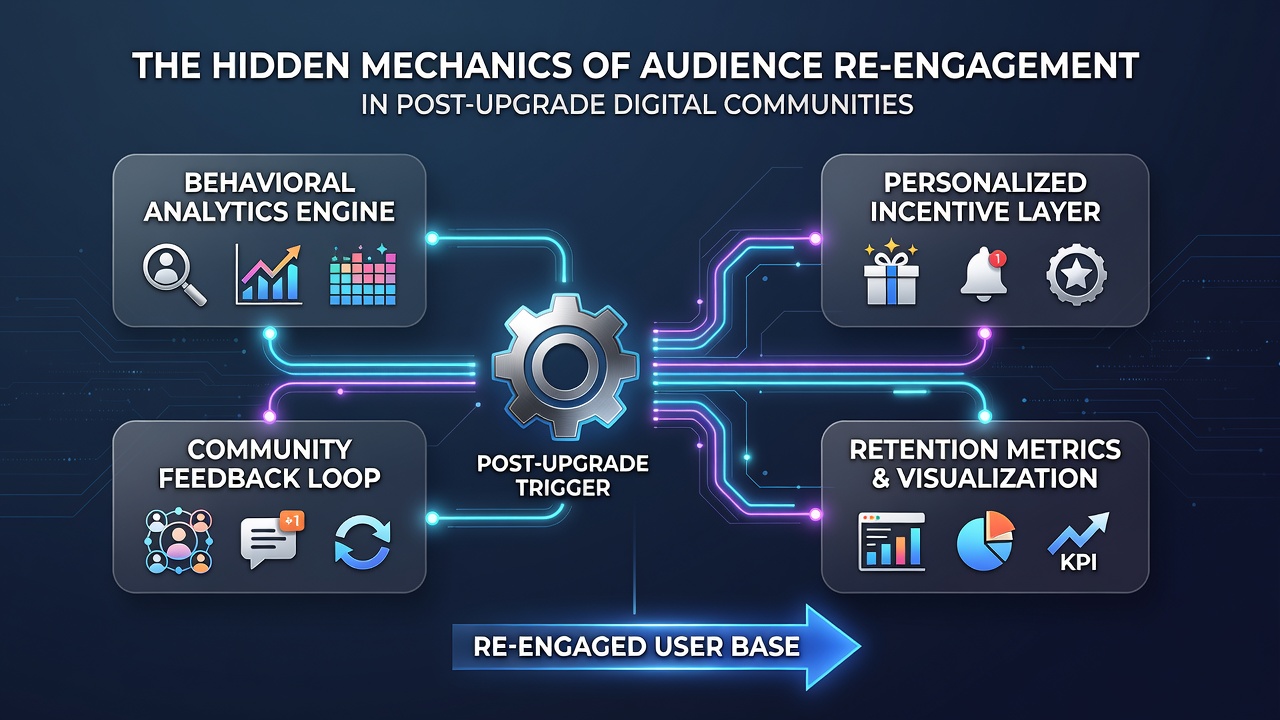 Analytics dashboard displaying audience re-engagement trends in an upgraded digital community